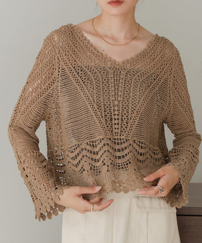 crochet V-neck knit top