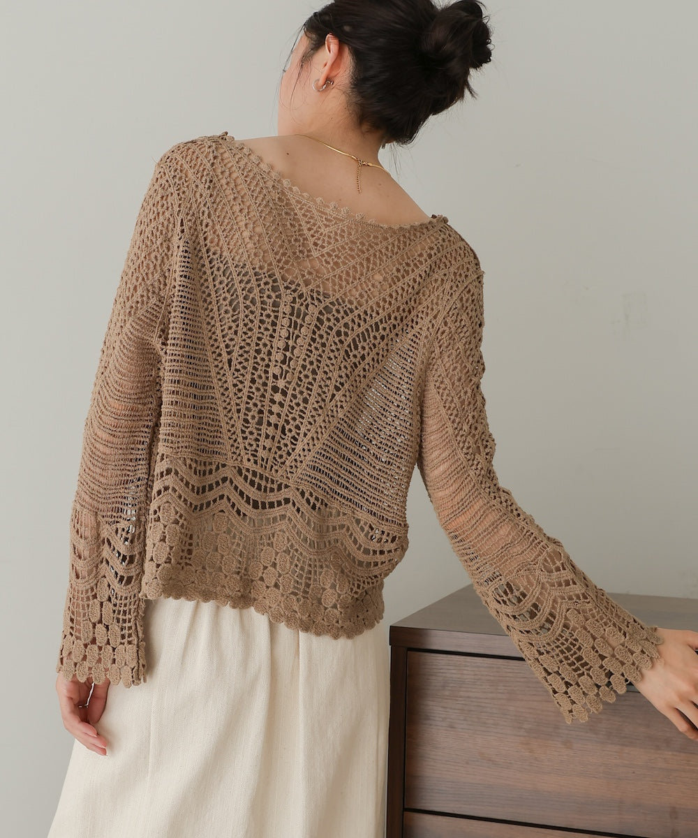 crochet V-neck knit top