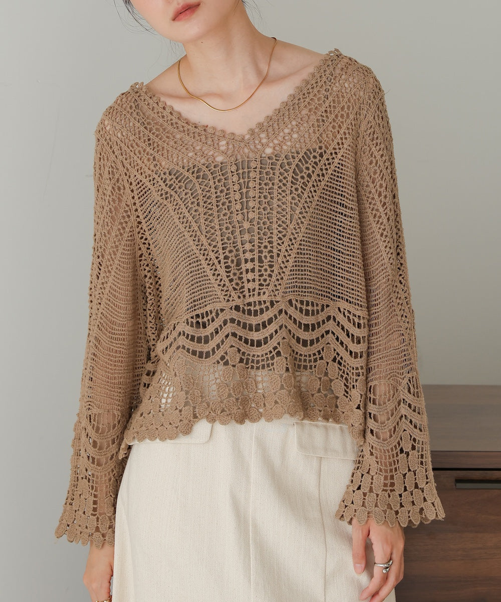 crochet V-neck knit top