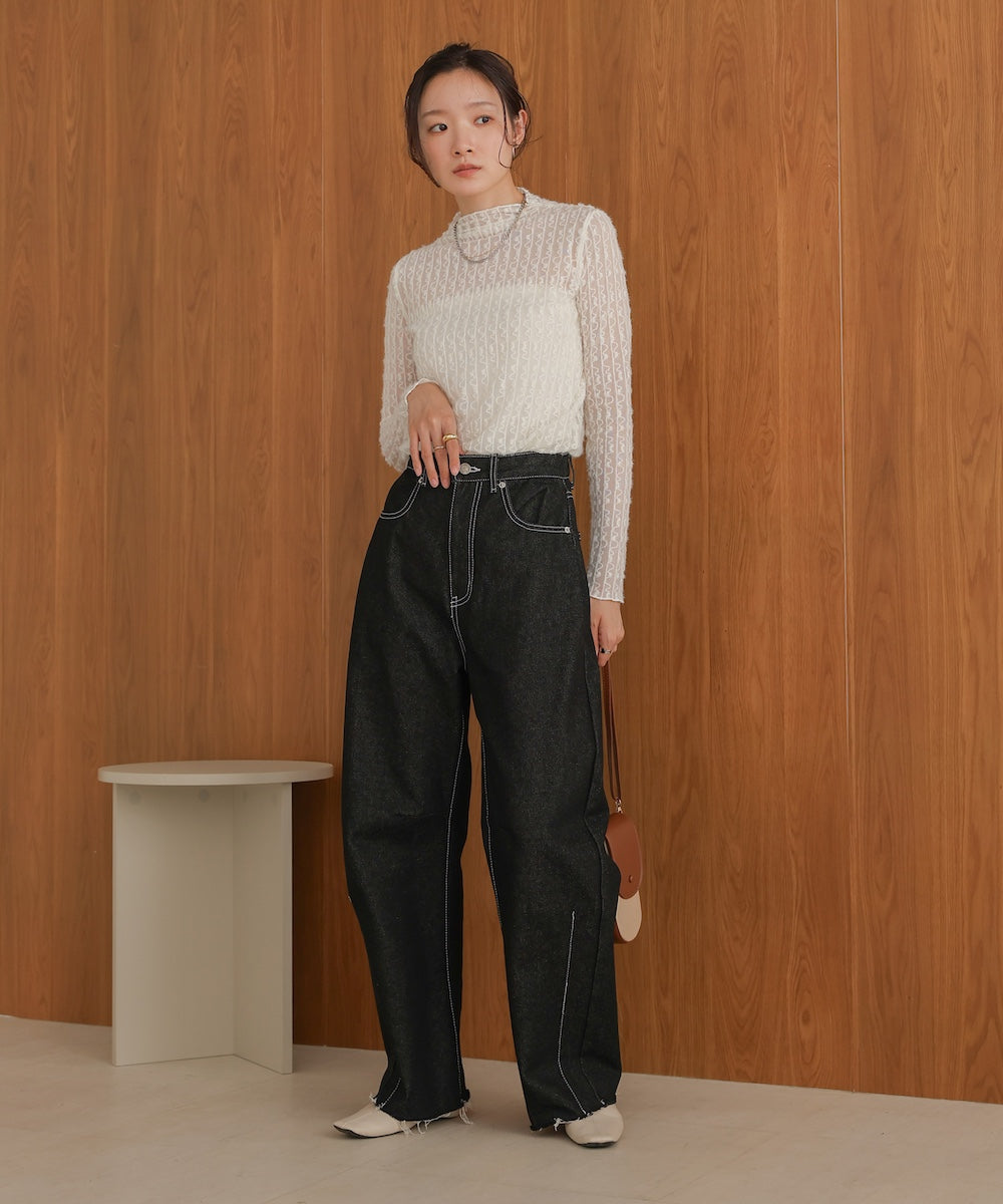 sheer shaggy high neck top