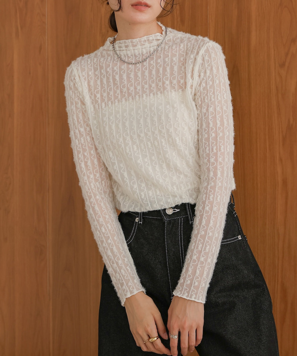 sheer shaggy high neck top