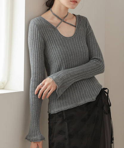 front ribbon knit top