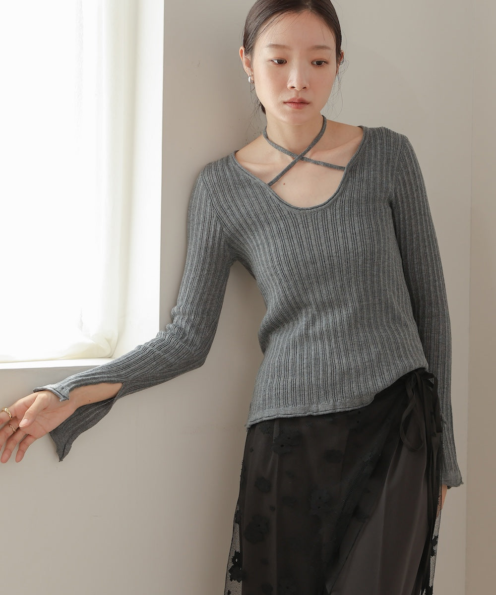 front ribbon knit top