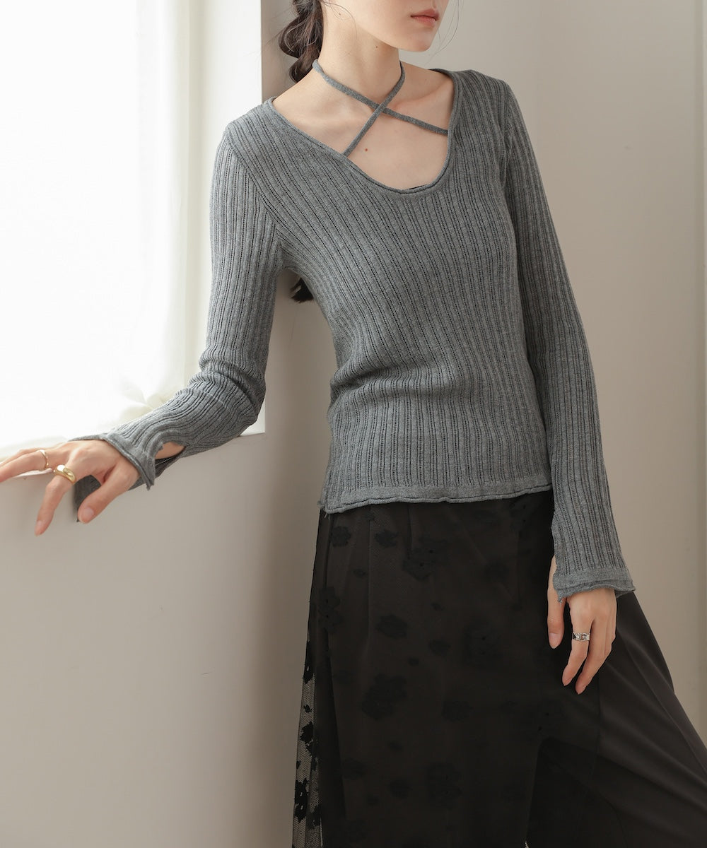 front ribbon knit top