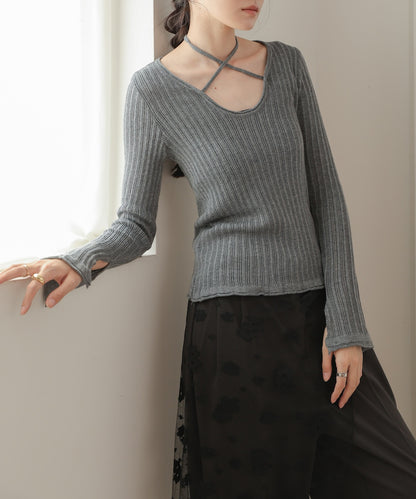 front ribbon knit top