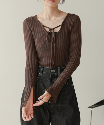 front ribbon knit top