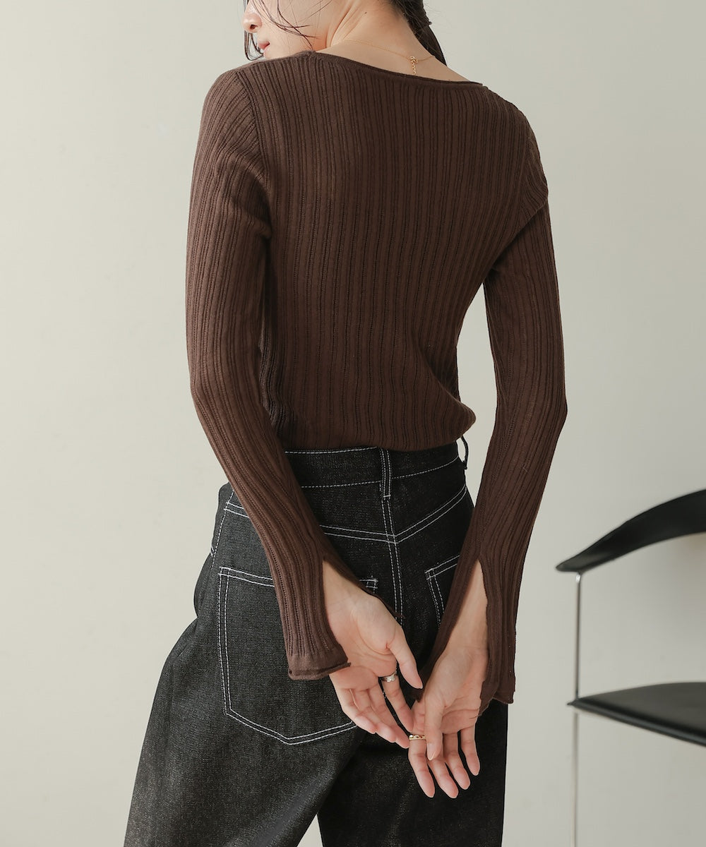 front ribbon knit top