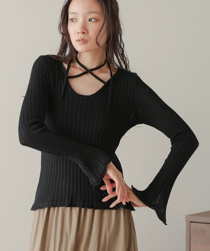 front ribbon knit top