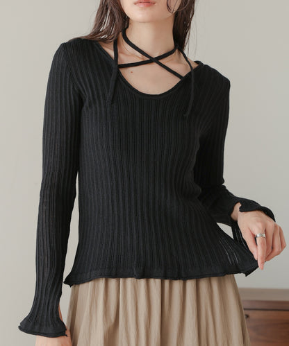 front ribbon knit top