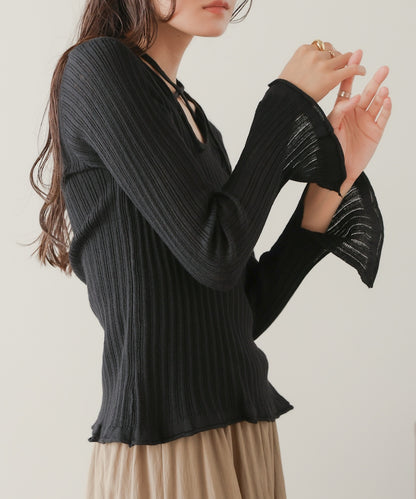 front ribbon knit top