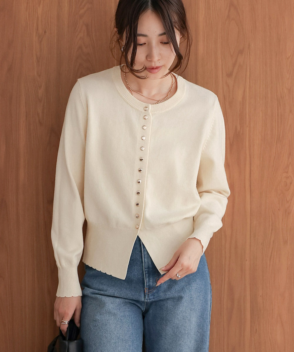 scallop design knit cardigan