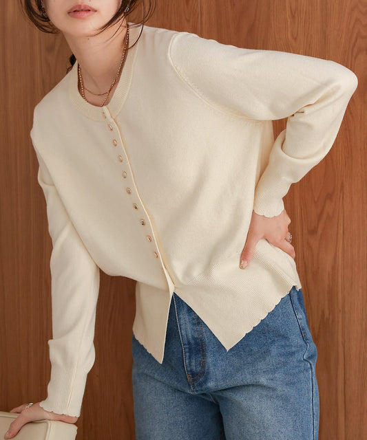 scallop design knit cardigan