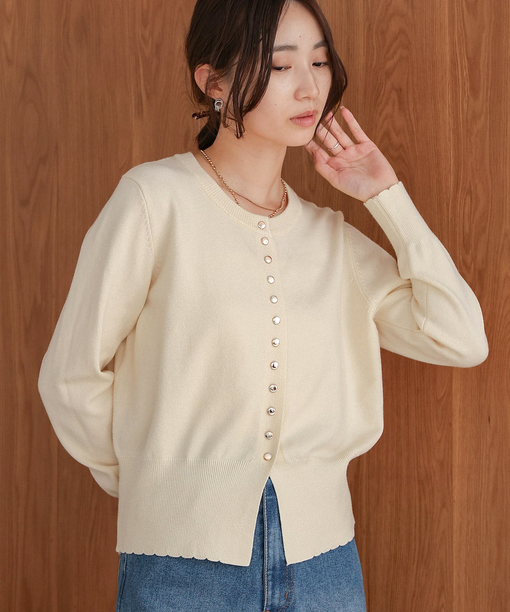 scallop design knit cardigan