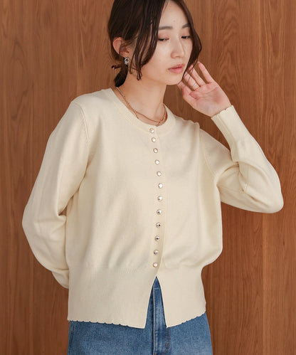 scallop design knit cardigan