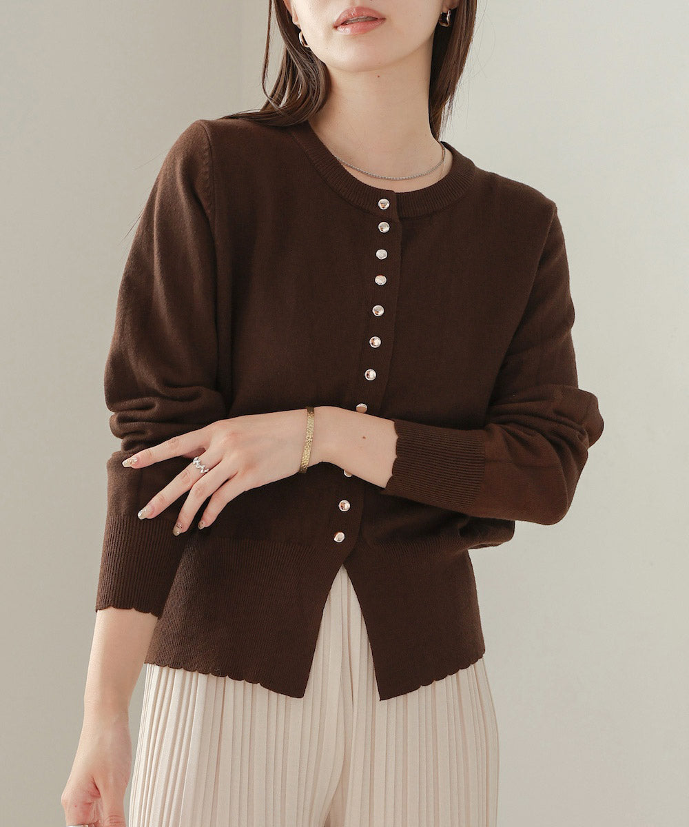 scallop design knit cardigan