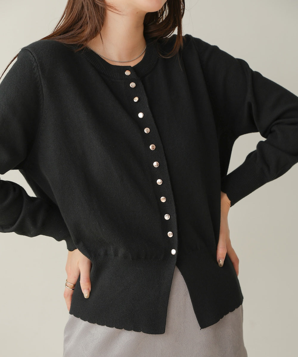 scallop design knit cardigan