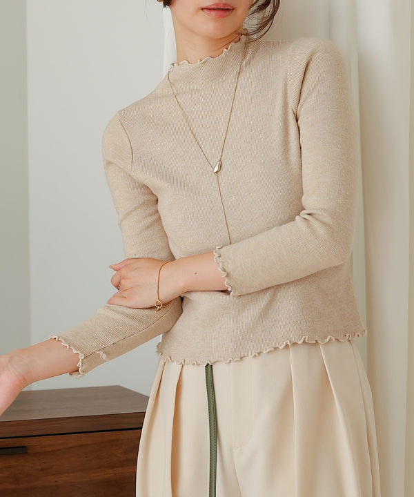 mellow high neck ribbed knit tops