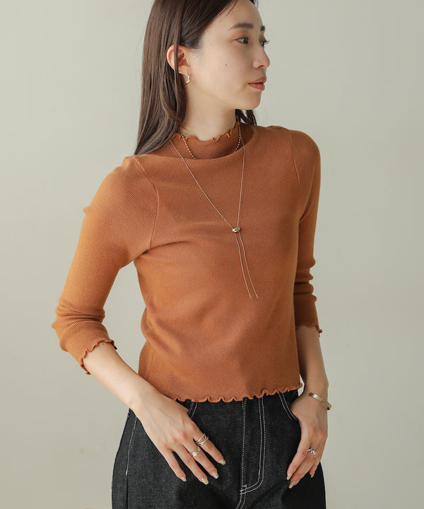 mellow high neck ribbed knit tops