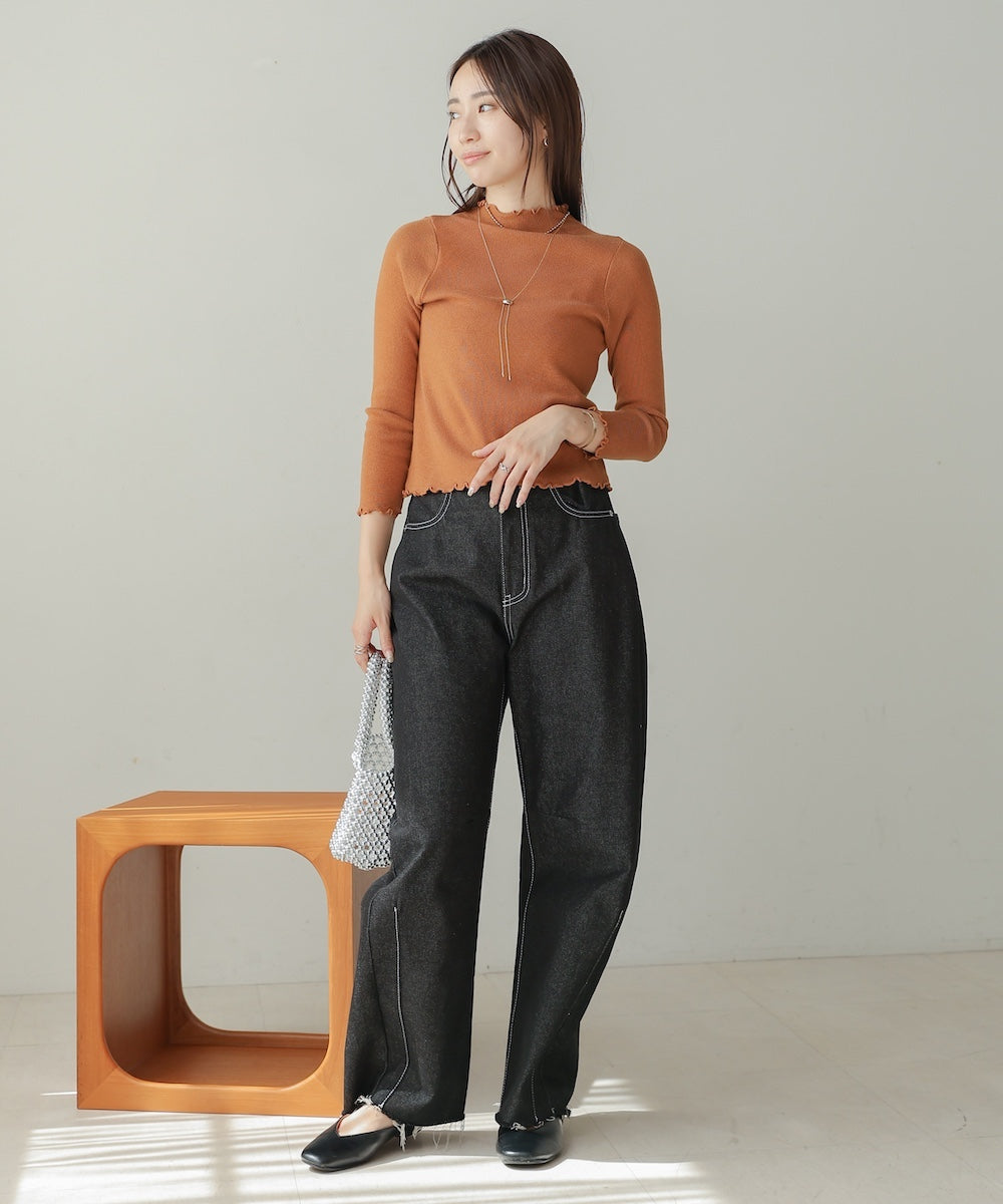 mellow high neck ribbed knit tops