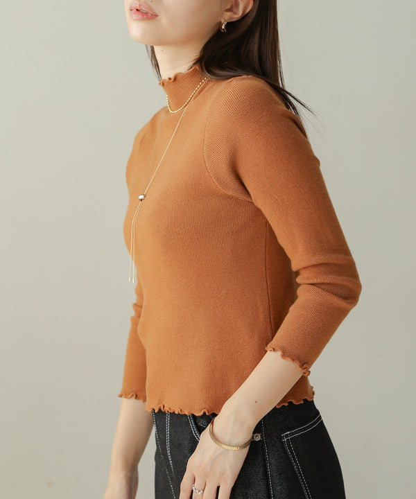 mellow high neck ribbed knit tops