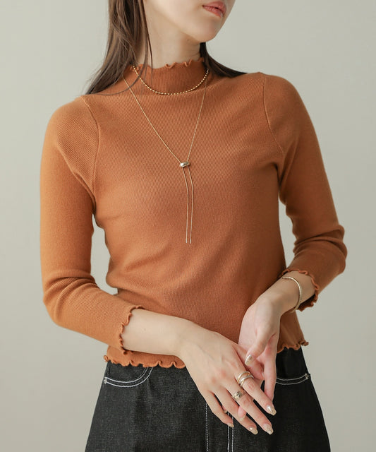 mellow high neck ribbed knit tops