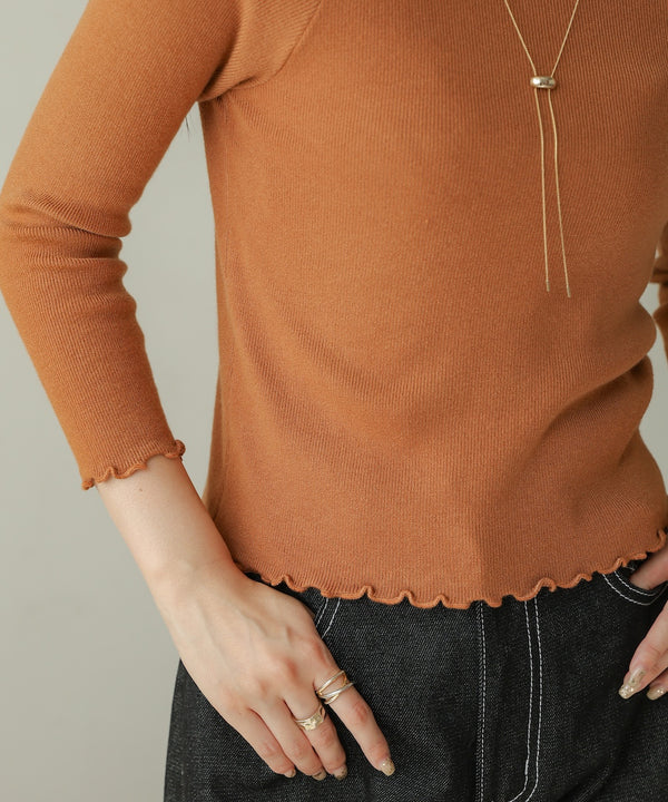 mellow high neck ribbed knit tops