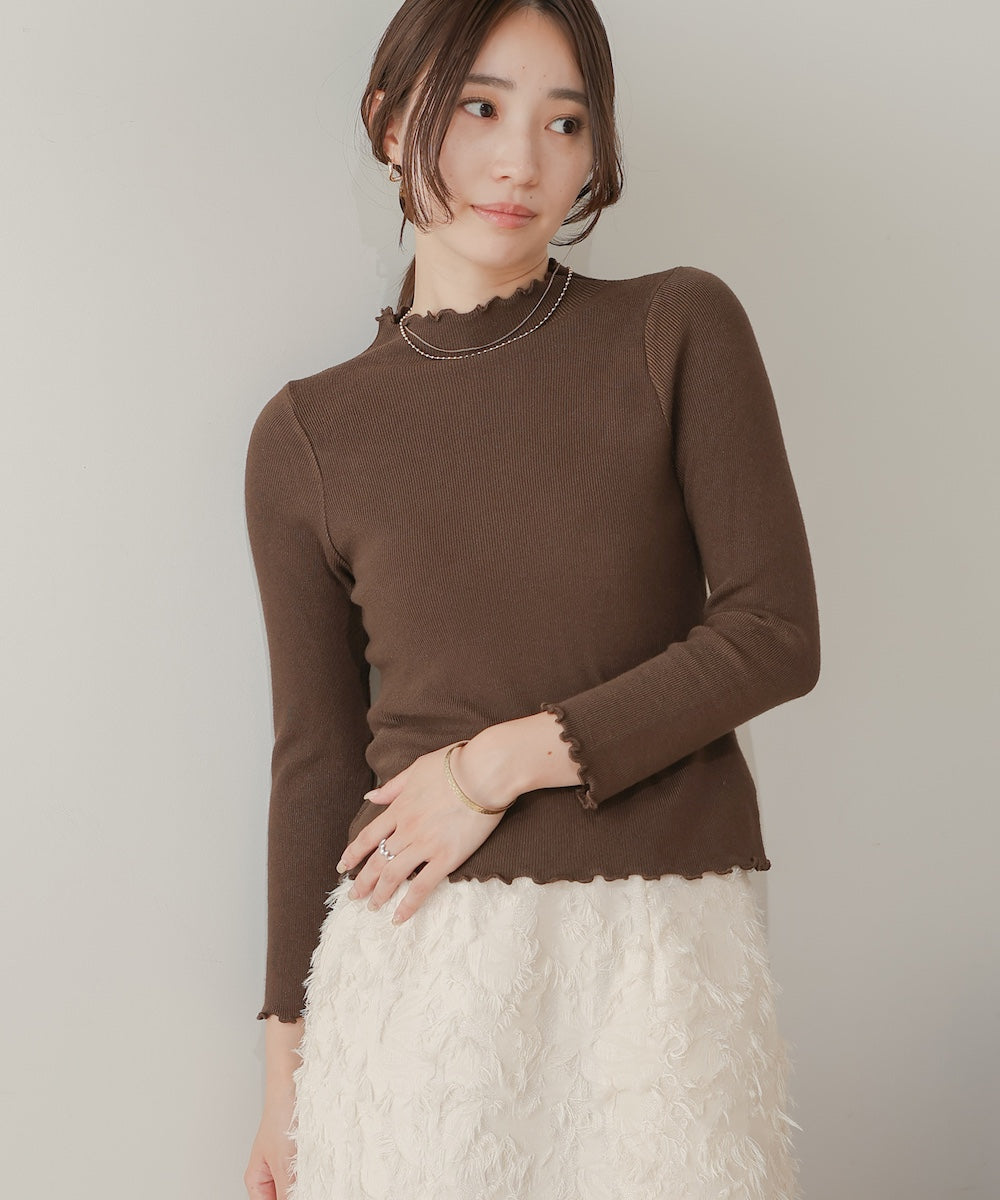 mellow high neck ribbed knit tops