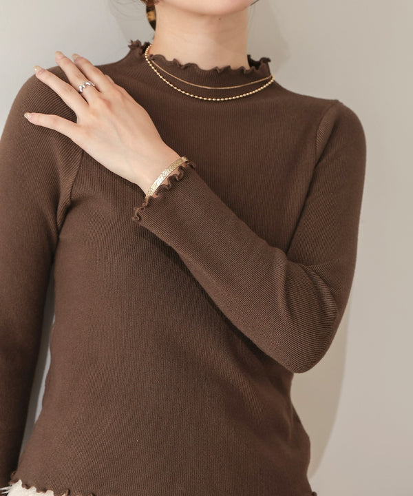mellow high neck ribbed knit tops