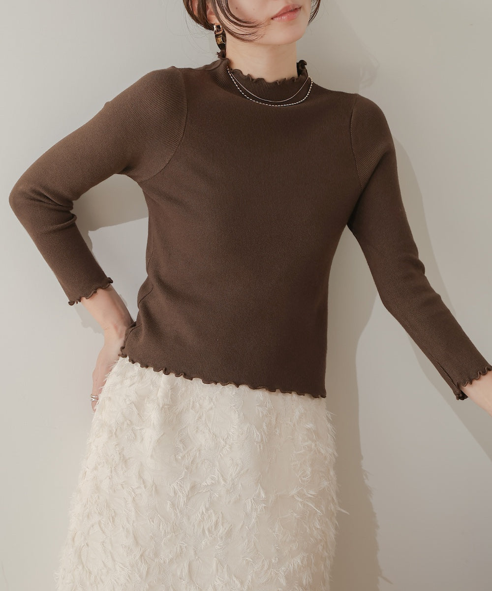 mellow high neck ribbed knit tops