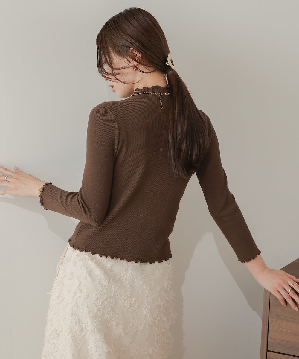 mellow high neck ribbed knit tops