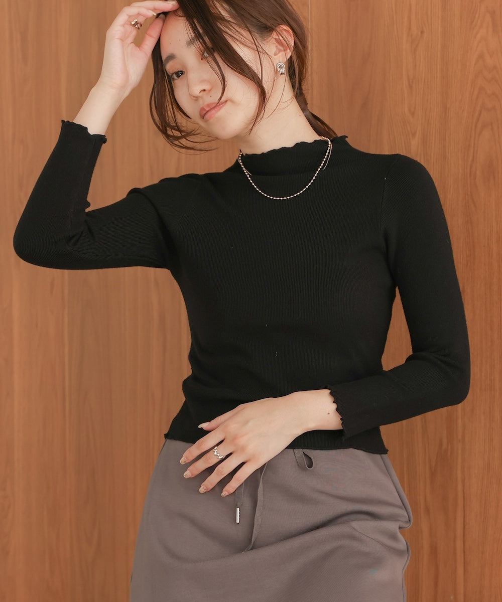 mellow high neck ribbed knit tops