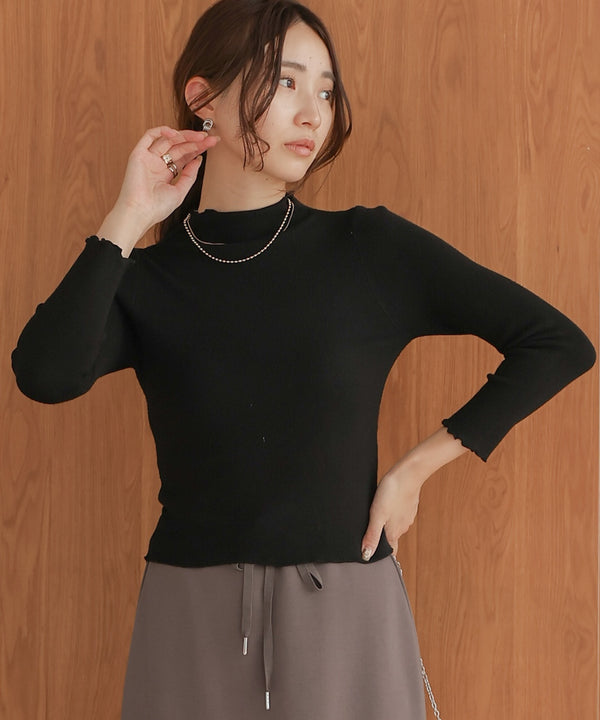 mellow high neck ribbed knit tops