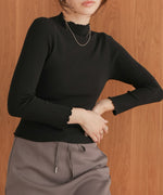 mellow high neck ribbed knit tops
