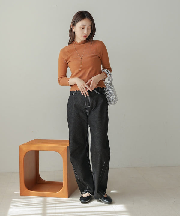 mellow high neck ribbed knit tops