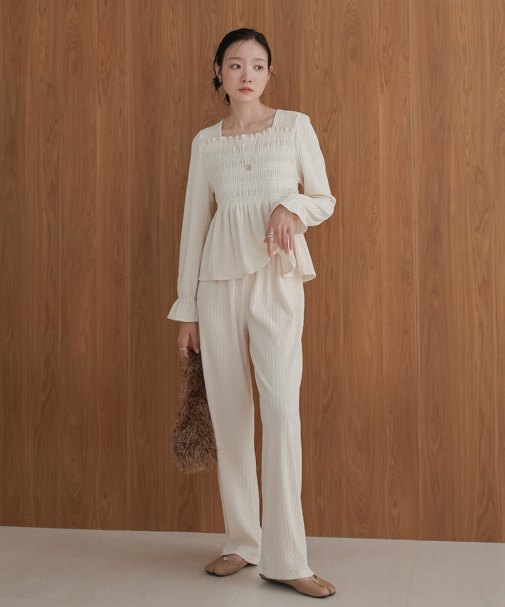 square neck tops + relaxed pants setup