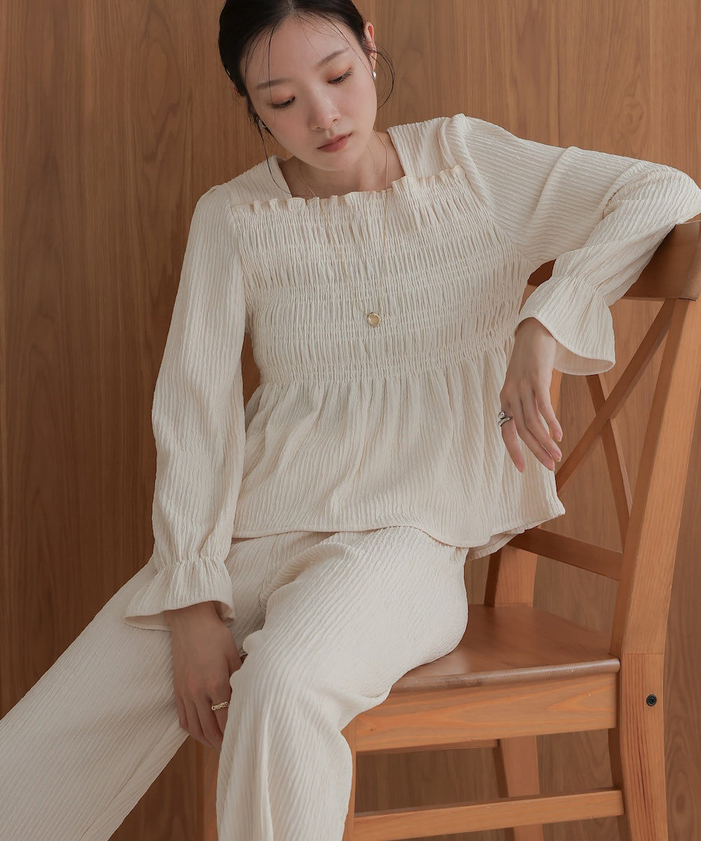 square neck tops + relaxed pants setup