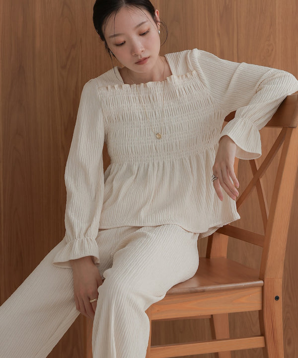 square neck tops + relaxed pants setup