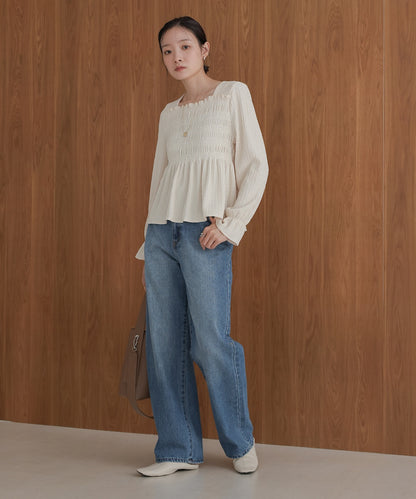 ［TIMESALE］square neck tops + relaxed pants setup