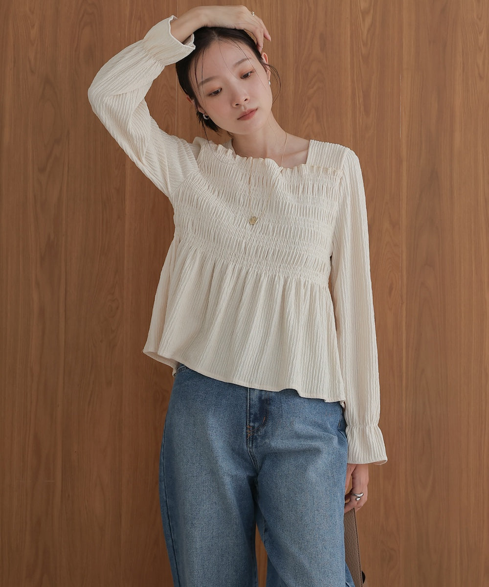 ［TIMESALE］square neck tops + relaxed pants setup