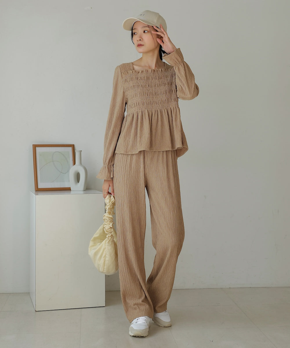 square neck tops + relaxed pants setup