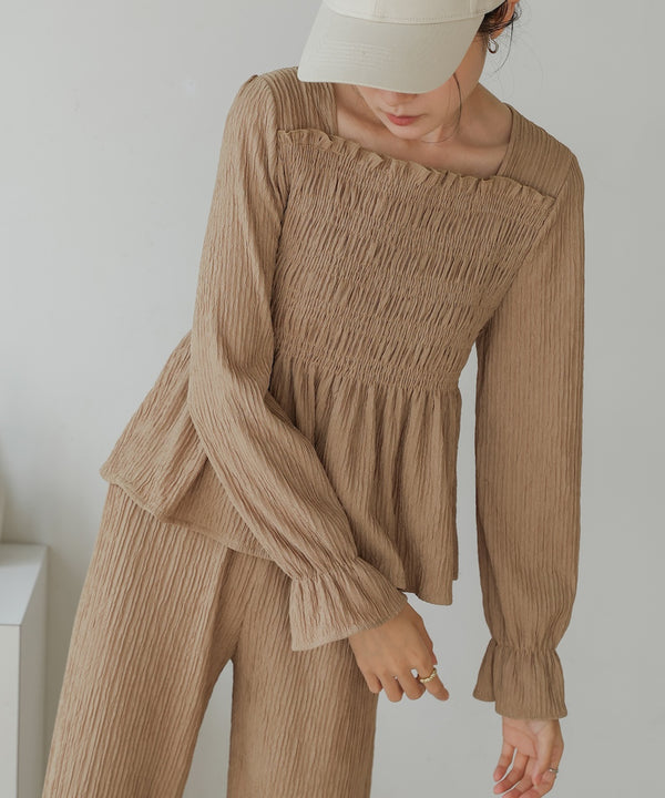 square neck tops + relaxed pants setup