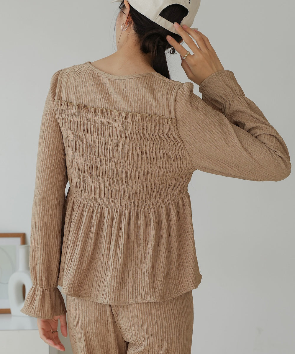 ［TIMESALE］square neck tops + relaxed pants setup