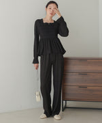 square neck tops + relaxed pants setup