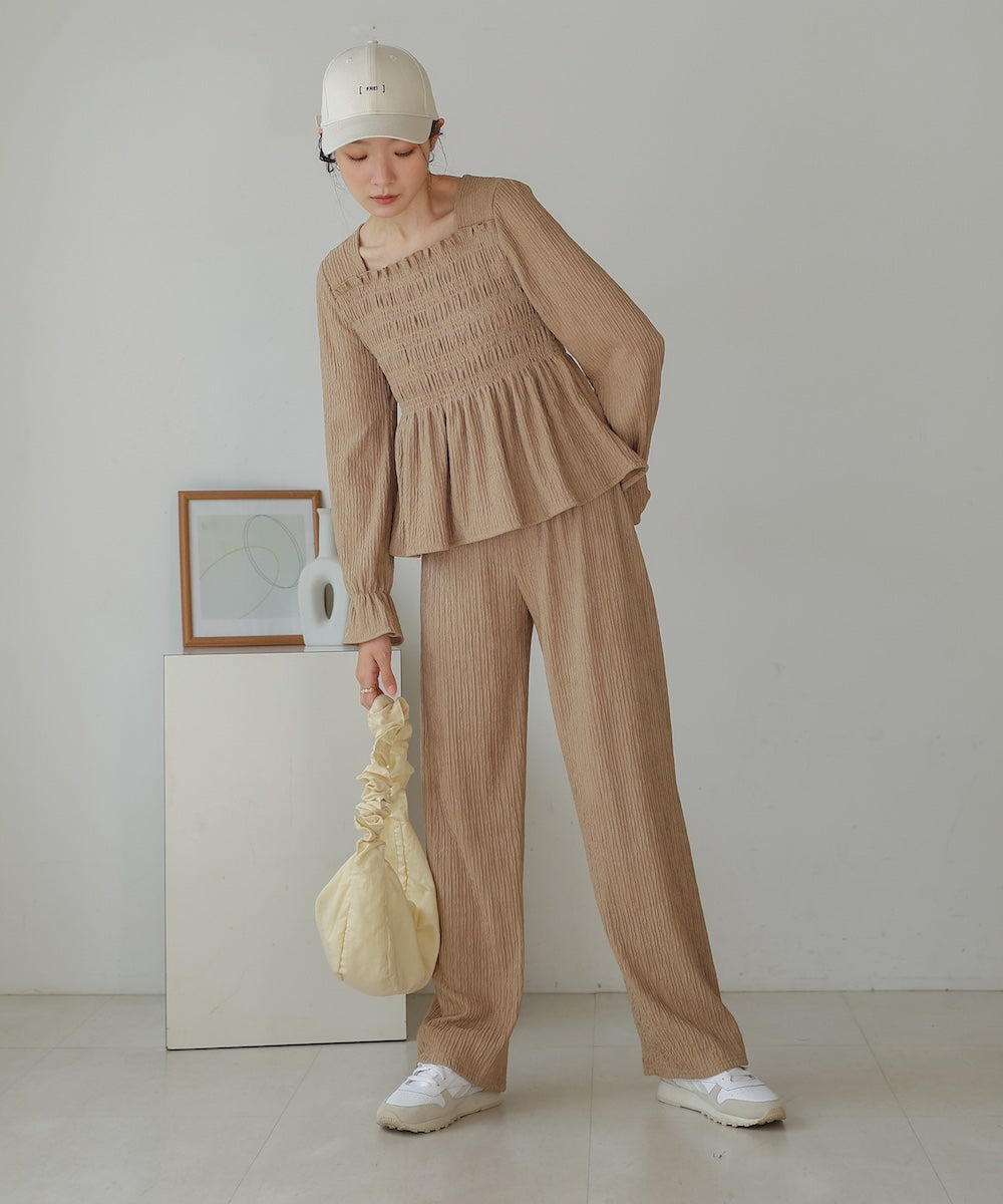 square neck tops + relaxed pants setup