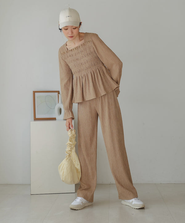 square neck tops + relaxed pants setup