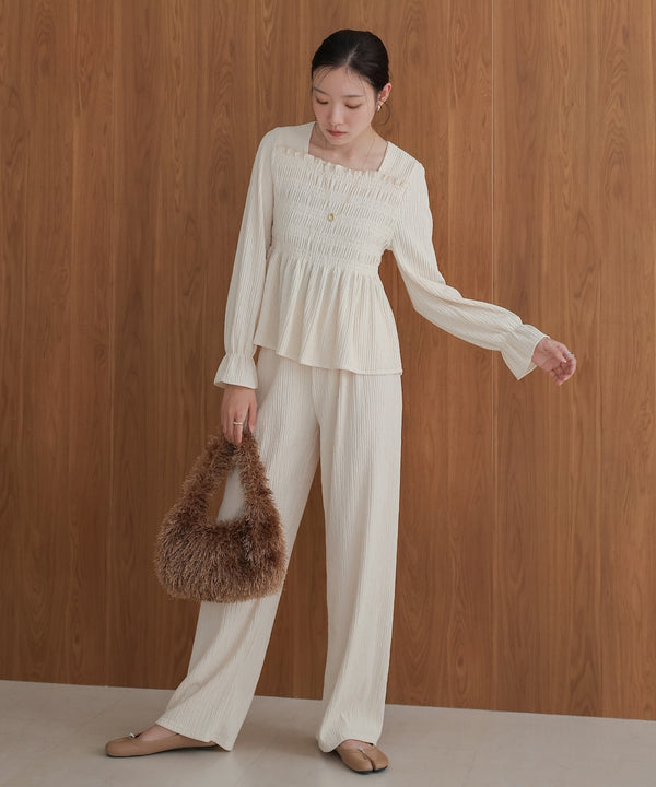 square neck tops + relaxed pants setup