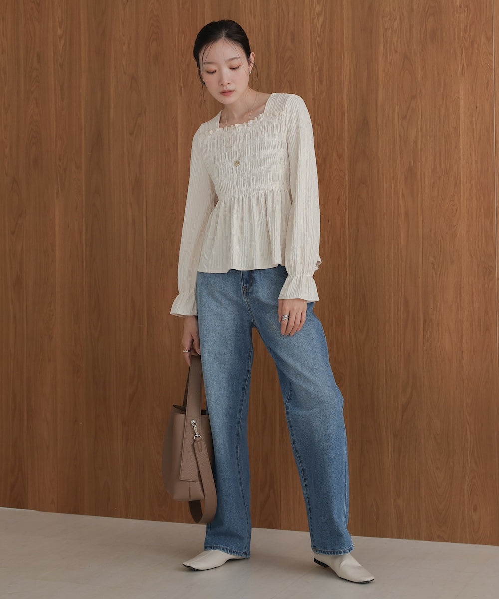 square neck tops + relaxed pants setup
