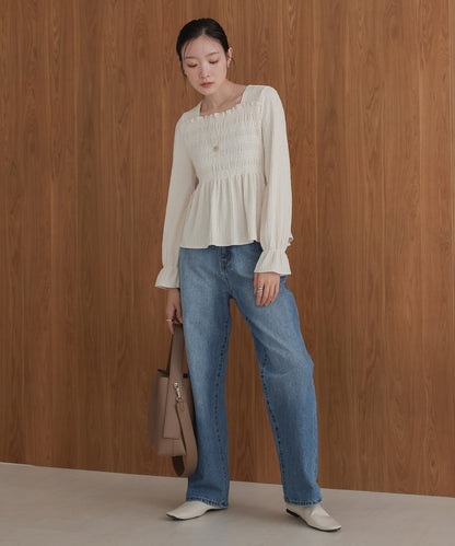 ［TIMESALE］square neck tops + relaxed pants setup