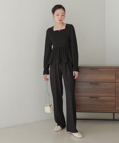 ［TIMESALE］square neck tops + relaxed pants setup