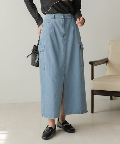 side pocket denim skirt